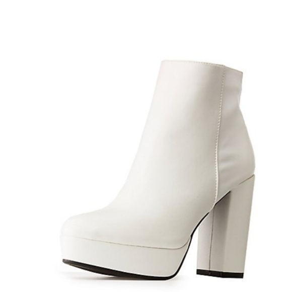 LAST ONES Bamboo White Block Heel Ankle Booties - Picture 8 of 8